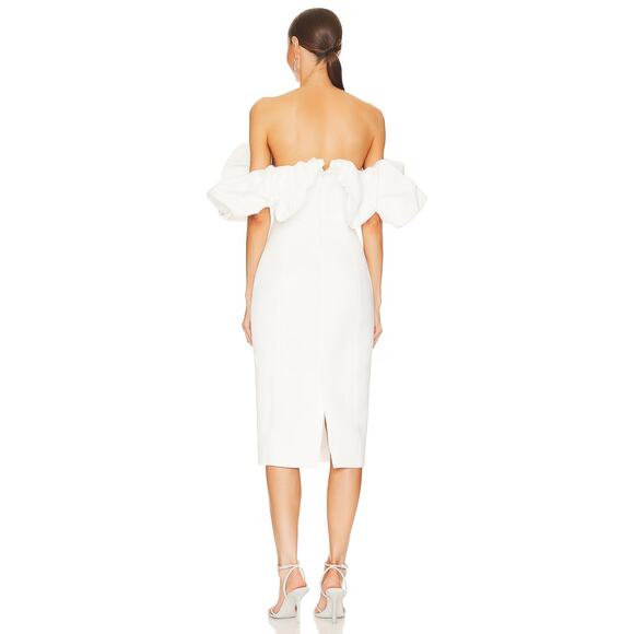 Line and Dot Samara Midi Dress Off Shoulder Puff Formal Bachelorette Bridal XS - Picture 4 of 12